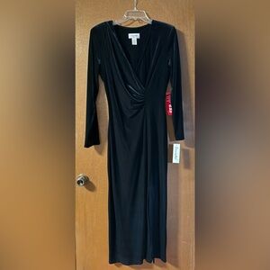 NWT Connected Faux Wrap Black Velvet Dress, Sz 12